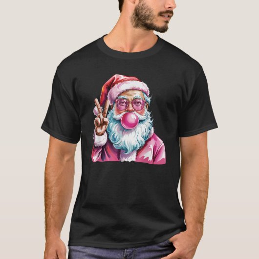 Weihnachts-Friedenszeichen Hand Weihnachtsmann Ros T-Shirt (Vorderseite)