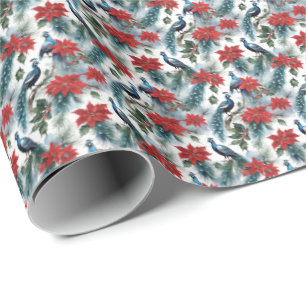 Weihnachts-Friedhöfe Federn und Poinsettias Geschenkpapier