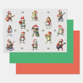Weihnachts-Frosch-Rock-Band und Solids Green & Red Geschenkpapier Set