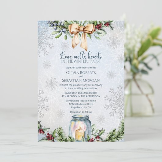 Weihnachts Frostige Winterhochzeit Einladung (Stehend Vorderseite)