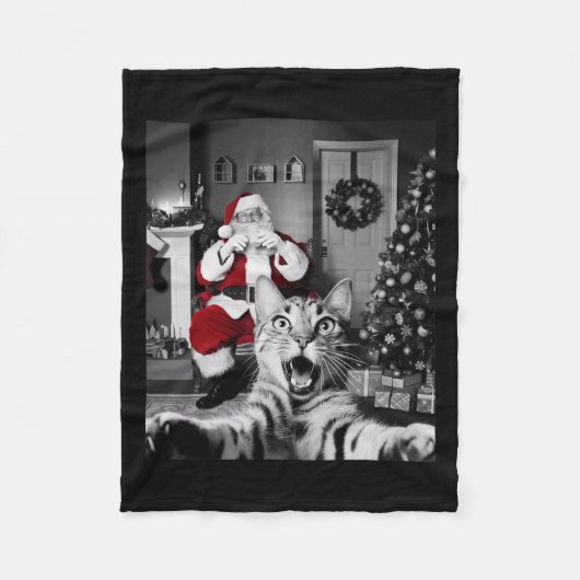 Weihnachts-Funny Cat Selfie mit dem Weihnachtsmann Fleecedecke (Vorderseite)