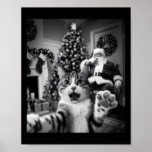Weihnachts-Funny Cat Selfie mit dem Weihnachtsmann Poster