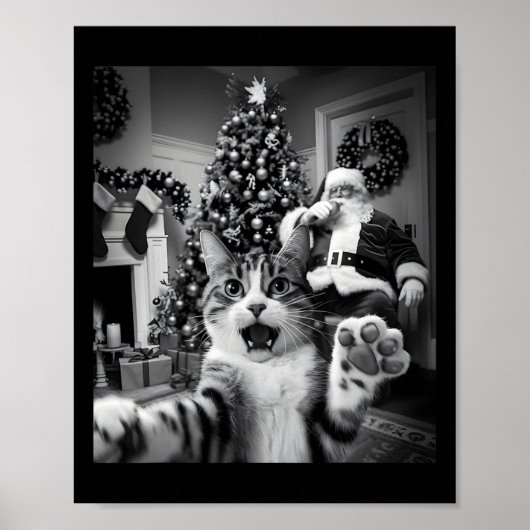 Weihnachts-Funny Cat Selfie mit dem Weihnachtsmann Poster (Vorne)