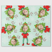 Weihnachts Funny Custom Face Foto Santa's Elf Gesc Geschenkpapier (Flach)