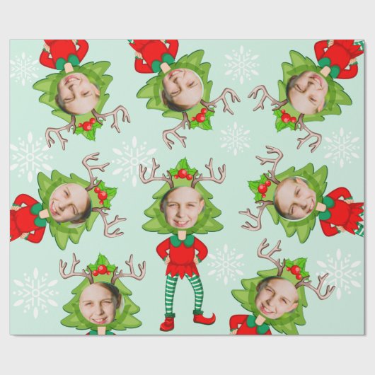 Weihnachts Funny Custom Face Foto Santa's Elf Gesc Geschenkpapier (Flach)