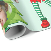 Weihnachts Funny Custom Face Foto Santa's Elf Gesc Geschenkpapier (Rolleneckpunkt)