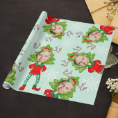 Weihnachts Funny Custom Face Foto Santa's Elf Gesc Geschenkpapier