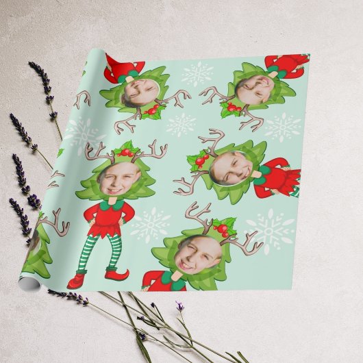 Weihnachts Funny Custom Face Foto Santa's Elf Gesc Geschenkpapier