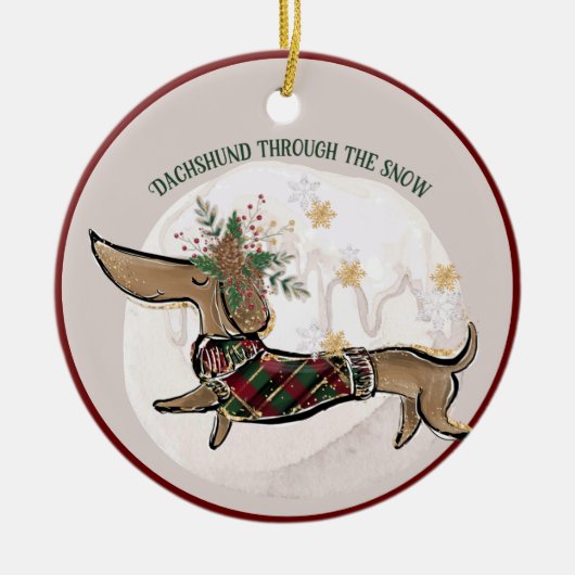 Weihnachts Funny Dackel Foto Keramik Ornament (Vorne)