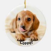 Weihnachts Funny Dackel Foto Keramik Ornament (Hinten)