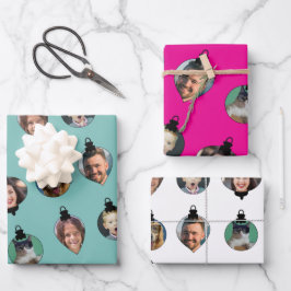 Weihnachts-Funny Family Foto Faces Ornamente Geschenkpapier Set