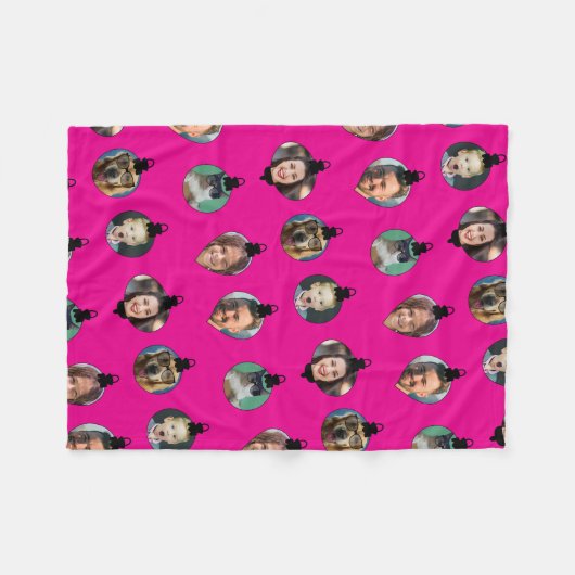 Weihnachts Funny Family Foto Faces Ornamente Rosa Fleecedecke (Vorderseite (Horizontal))