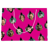 Weihnachts Funny Family Foto Faces Ornamente Rosa Große Geschenktüte (Vorderseite)