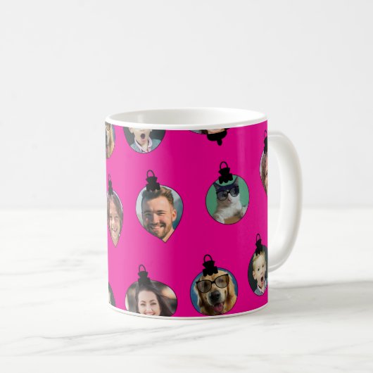 Weihnachts Funny Family Foto Faces Ornamente Rosa Kaffeetasse (VorderseiteRechts)