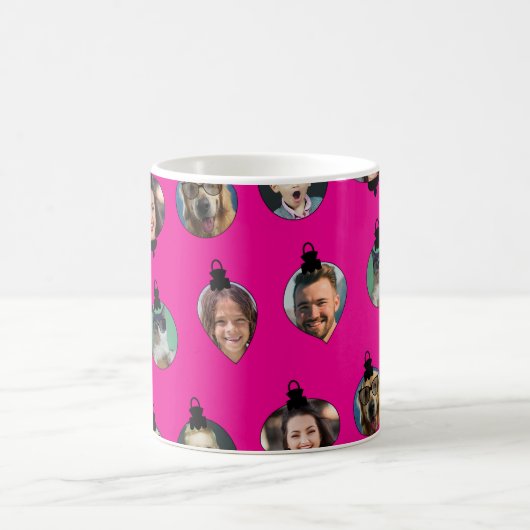Weihnachts Funny Family Foto Faces Ornamente Rosa Kaffeetasse (Mittel)