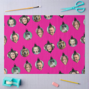 Weihnachts Funny Family Foto Faces Ornamente Rosa Seidenpapier