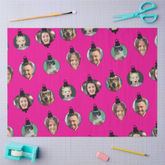 Weihnachts Funny Family Foto Faces Ornamente Rosa Seidenpapier (Basteln)