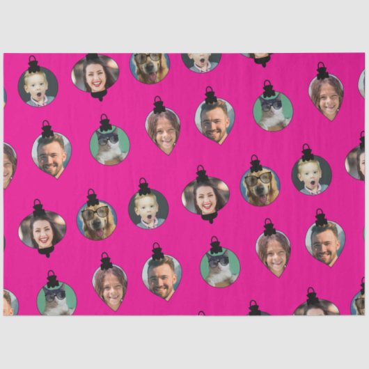 Weihnachts Funny Family Foto Faces Ornamente Rosa Seidenpapier (Vorderseite)