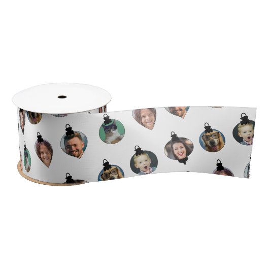 Weihnachts Funny Family Foto Faces Ornamente Weiß Satinband (Spule)
