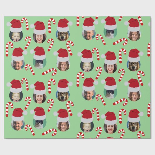 Weihnachts Funny Family Foto Weihnachtsmannmützen Geschenkpapier (Flach)
