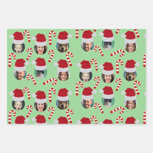 Weihnachts Funny Family Foto Weihnachtsmannmützen Geschenkpapier Set (Vorderseite 3)