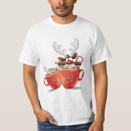 Weihnachts-Funny-Rentier im Hot-Chocolate-Cup T-Shirt (Vorderseite)