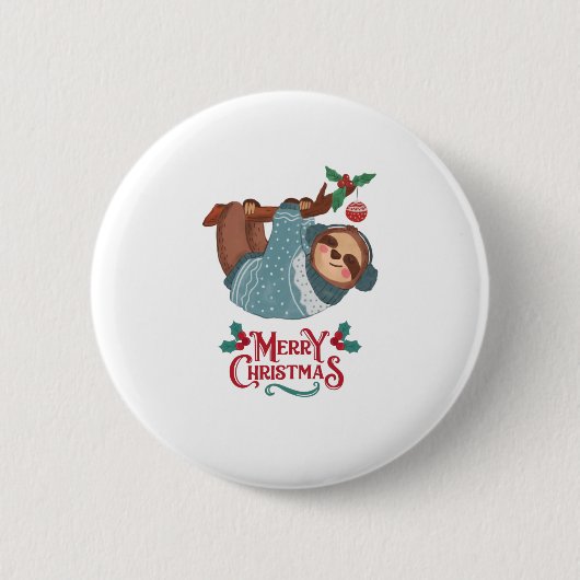Weihnachts Funny Sloth! Button (Vorderseite)