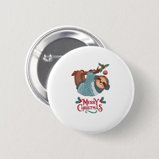 Weihnachts Funny Sloth! Button (Vorne & Hinten)