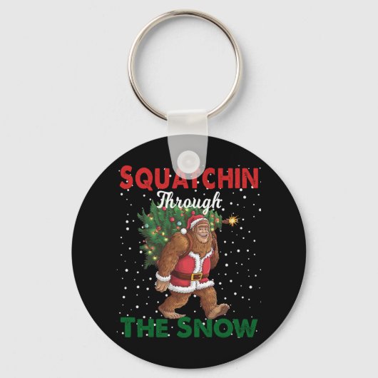 Weihnachts-Funny Squatchin durch den Schnee Schlüsselanhänger (Vorderseite)