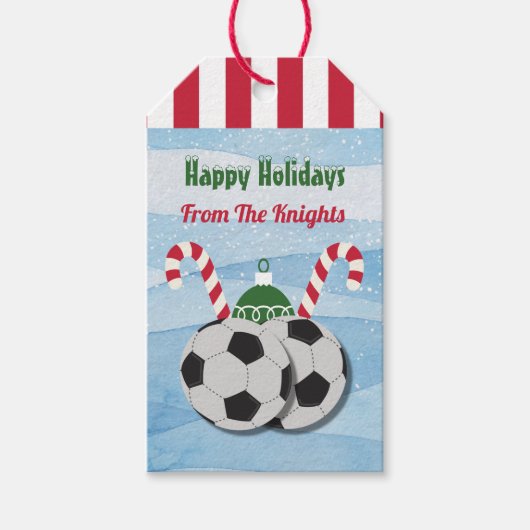 Weihnachts-Fußball Candy Cane Geschenktasten Geschenkanhänger (Vorderseite)