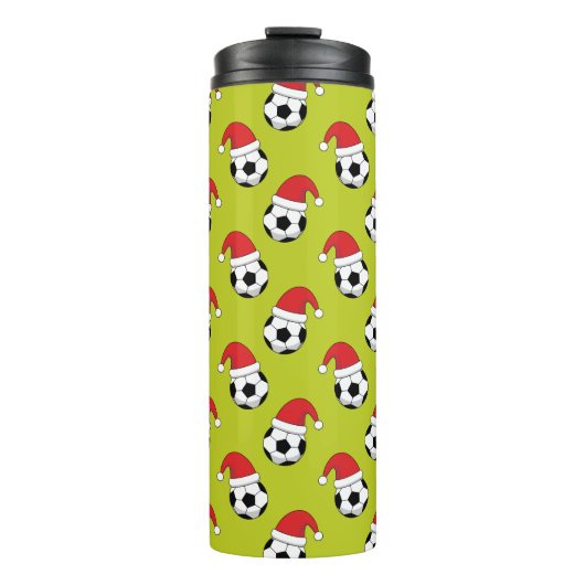 Weihnachts-Fußball mit Weihnachtsmann-Hat-Muster Thermosbecher (Vorderseite)