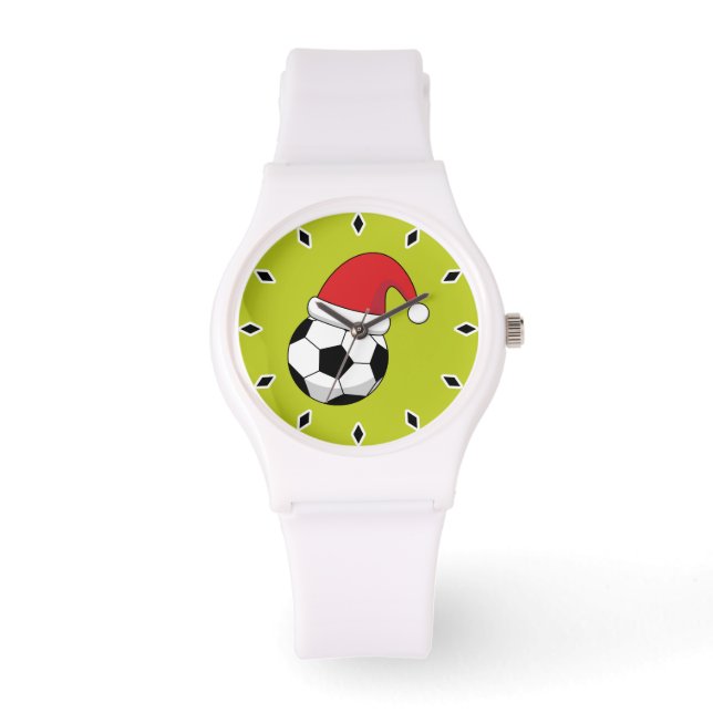 Weihnachts-Fußball mit Weihnachtsmann-Hut Armbanduhr (Vorderseite)