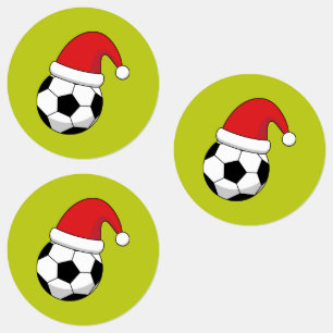 Weihnachts-Fußball mit Weihnachtsmann-Hut Etiketten