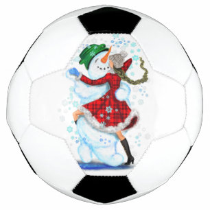 Weihnachts-Fußball-Snowman und Girl-Tanz Fußball