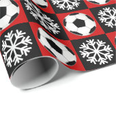Weihnachts-Fußball und Schneeflocken Rot & Schwarz Geschenkpapier (Rolleneckpunkt)