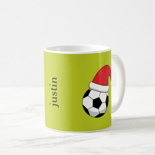 Weihnachts-Fußball, Weihnachtsmann hat personalisi Kaffeetasse (VorderseiteRechts)