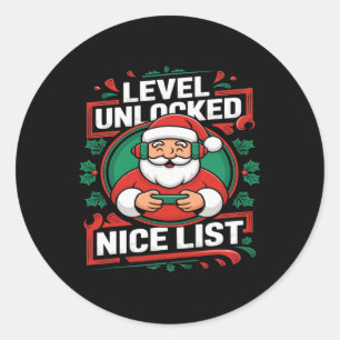 Weihnachts Gamer Boys Nice List Video Game Santa X Runder Aufkleber