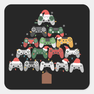 Weihnachts-Gaming-Baum-Gamer-Gamer-Weihnachtsgesch Quadratischer Aufkleber