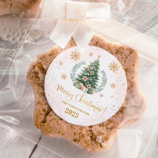 Weihnachts-Gastgeschenke | Schneeflocken mit Blush Runder Aufkleber