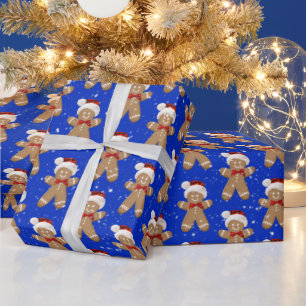 Weihnachts-Gebäckmänner in Schneeflocken Geschenkpapier