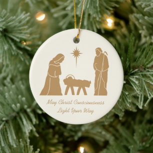 Weihnachts-Geburt inspirierender Spruch Gold Creme Keramik Ornament