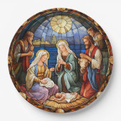 Weihnachts-Geburts-Glasmalerei Pappteller (Vorderseite)