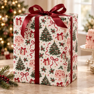 Weihnachts-Geburtstags-Pink-Torte-Schleife-Geschen Geschenkpapier