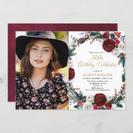 Weihnachts Geburtstagsparty burgundgold Foto Einladung