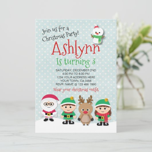 Weihnachts-Geburtstagsparty Einladung (Stehend Vorderseite)