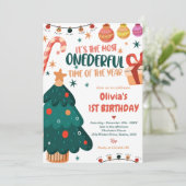 Weihnachts-Geburtstagsparty Einladung (Stehend Vorderseite)