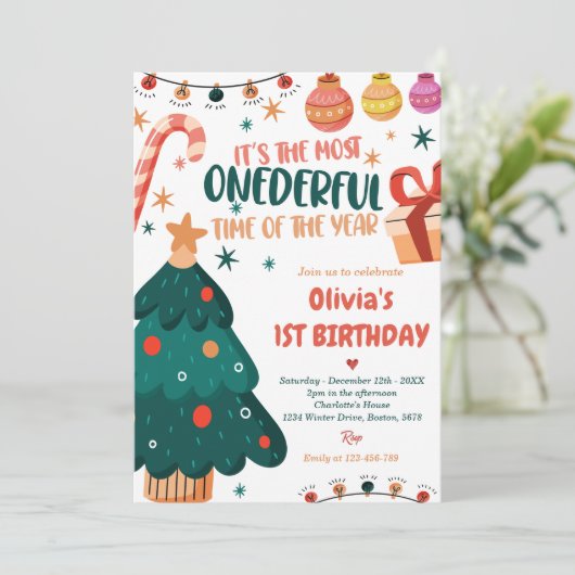 Weihnachts-Geburtstagsparty Einladung (Stehend Vorderseite)