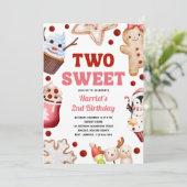 Weihnachts Geburtstagsparty Rosa Zwei Süße Einladung (Stehend Vorderseite)