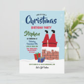 Weihnachts Geburtstagsparty Santa Chimney Einladung (Stehend Vorderseite)