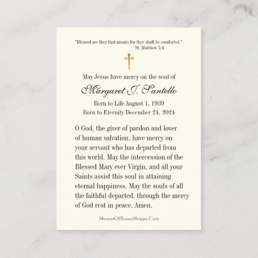 Weihnachts-Gedenkkarte Visitenkarte (Rückseite)